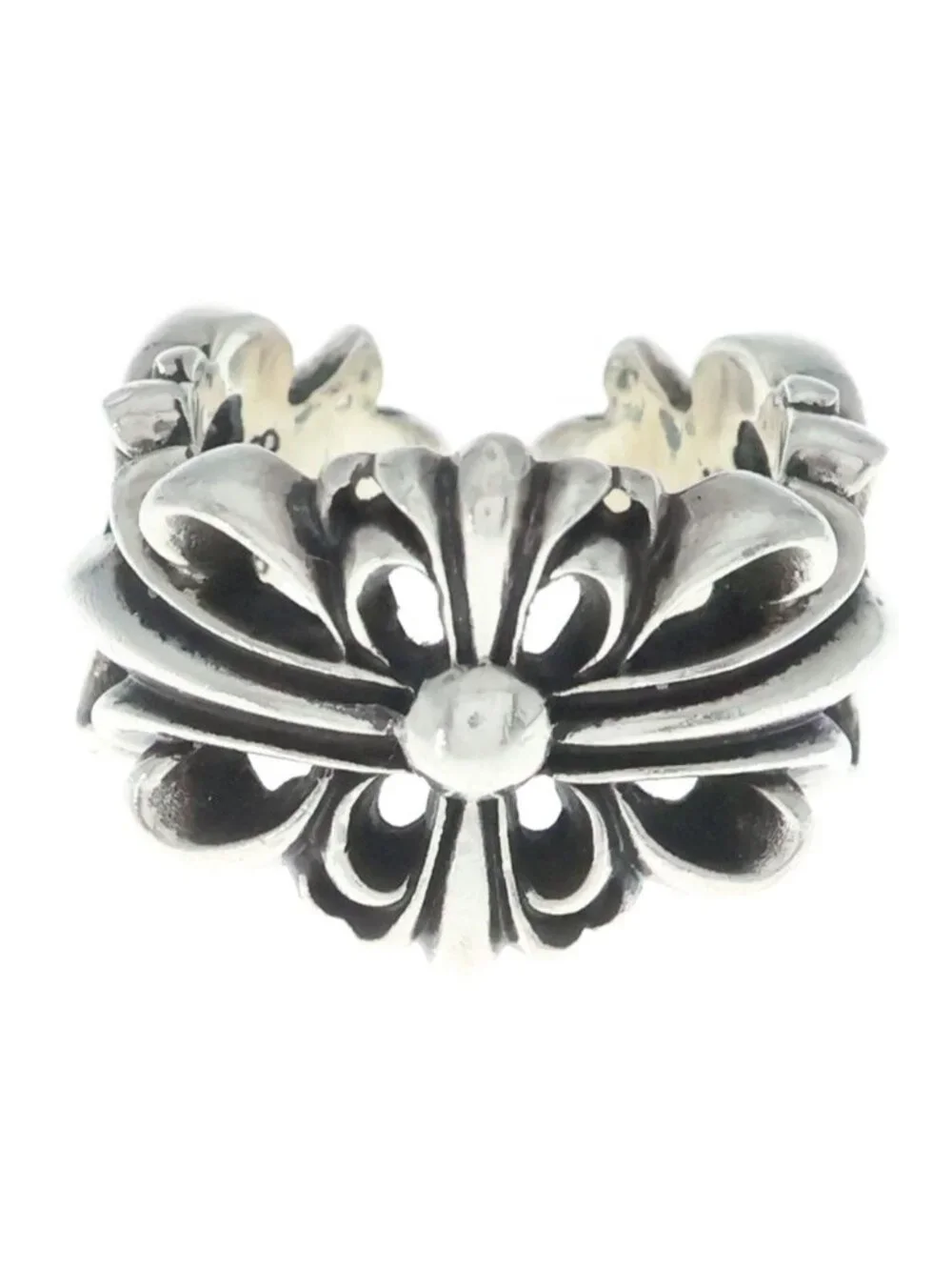 Chrome Hearts Dbl Flrl Crs Double Floral Cross Ring Silver